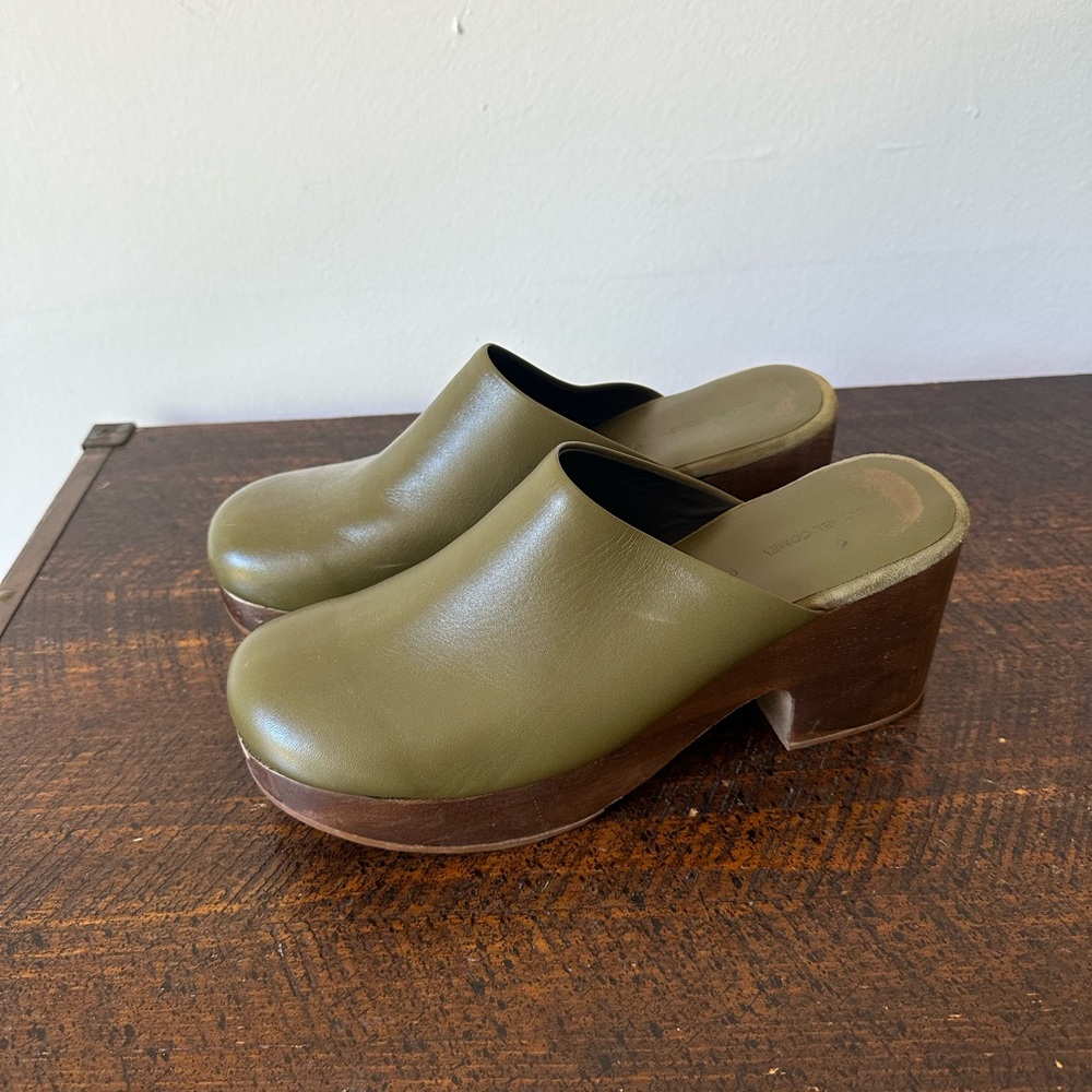 Rachel Comey Green Brown Leather Clog Mules